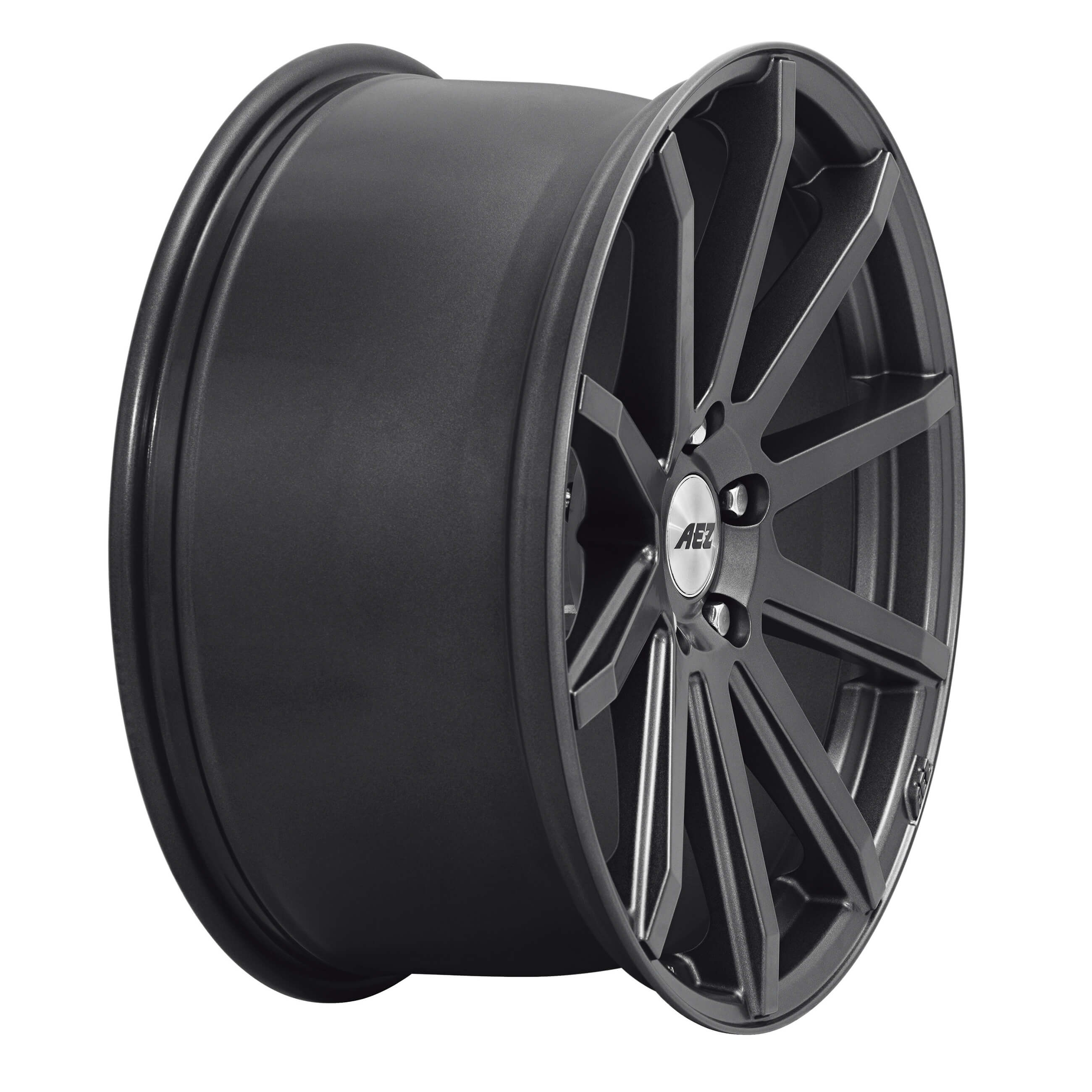 AEZ Straight dark alloy wheel close up extreme side width 9,5 
