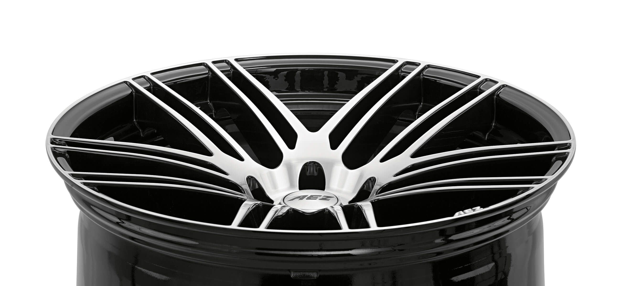 AEZ Cliff dark alloy wheel cross-spoke close up detail from above 