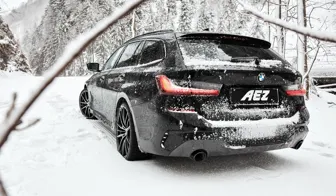 BMW 3-serie med svarta/polerade bmwfälgar AEZ Kaiman dark från OCL Brorssons fälgspecialisten