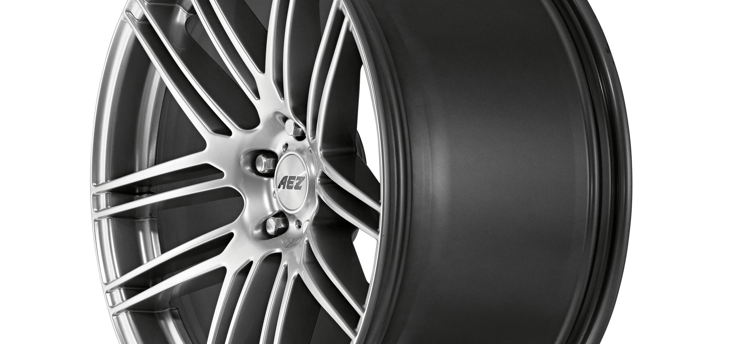 AEZ Cliff high gloss alloy wheel cross-spoke close up sideview